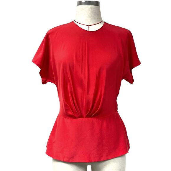 Vintage Robinsons Womens Size 8 Silk Red Pleated Button Back Blouse - Picture 1 of 7